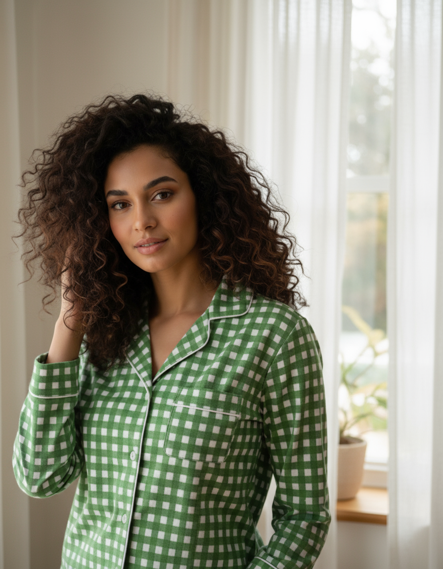 Classic Green Gingham Flannel Pyjama Set