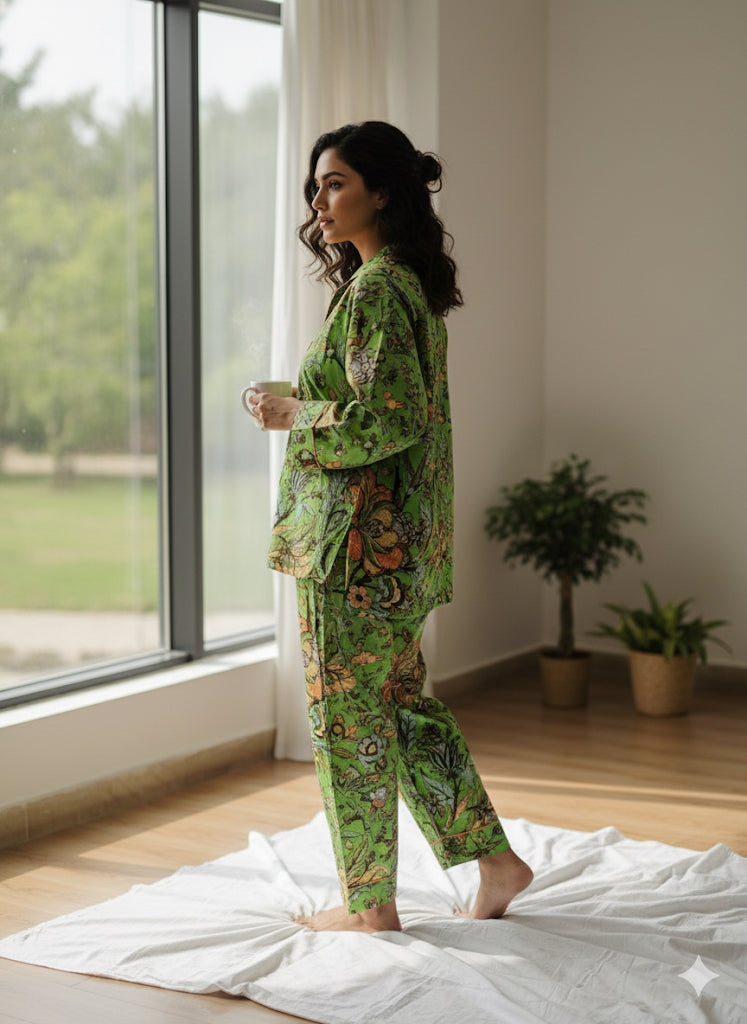 Sanganeri Green Pajama Set