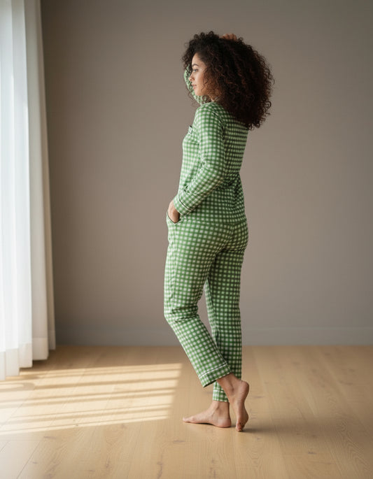 Classic Green Gingham Flannel Pyjama Set