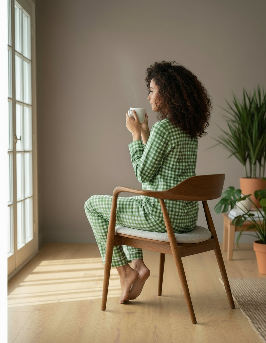 Classic Green Gingham Flannel Pyjama Set